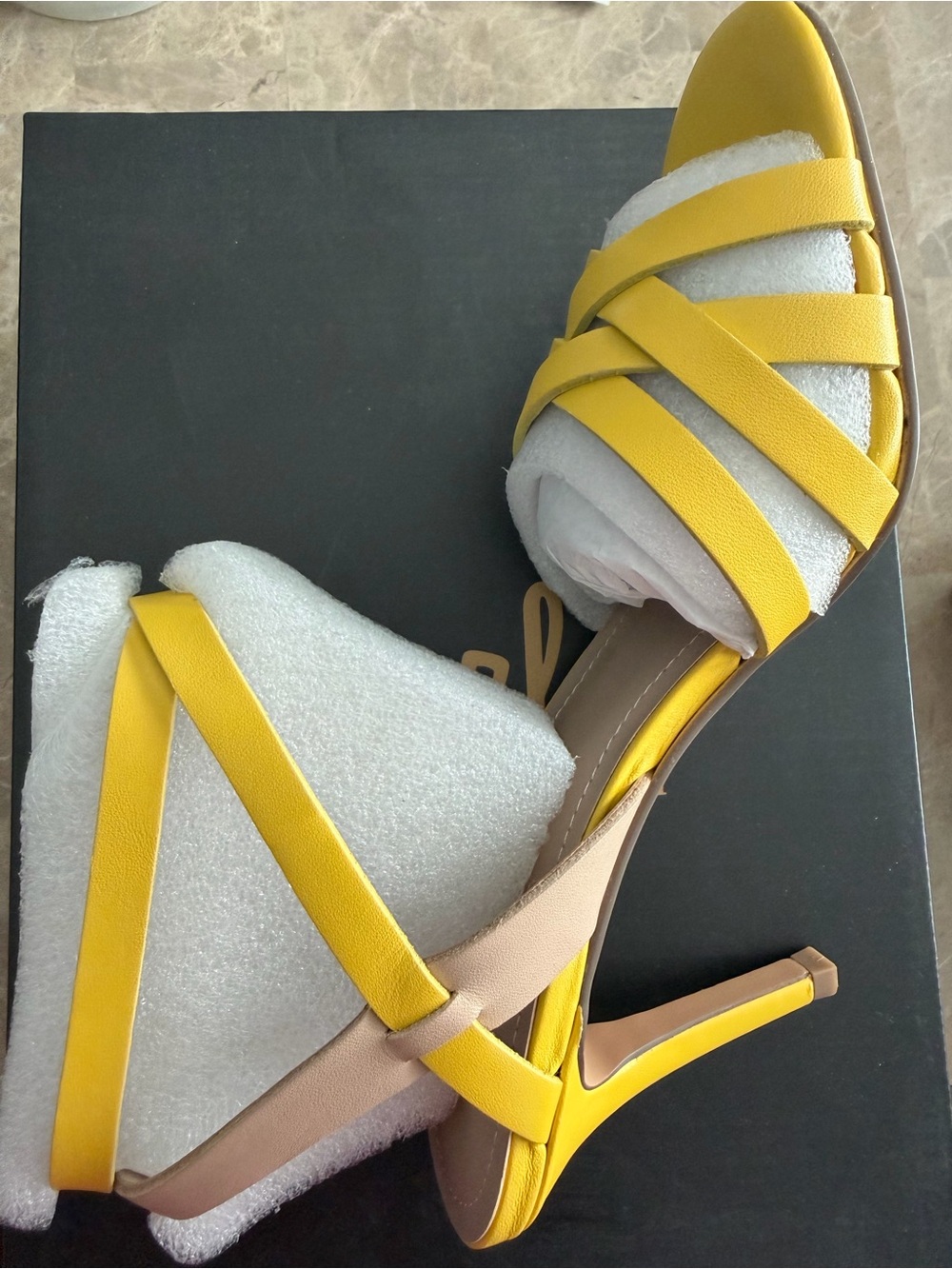 Charles By Charles David Yellow Strappy High Heels with Tan Accents